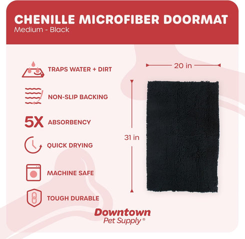 My Doggy Place Microfiber Dog Mat for Muddy Paws, 31" x 20" Black - Quick-Drying Non-Slip Dog Mat