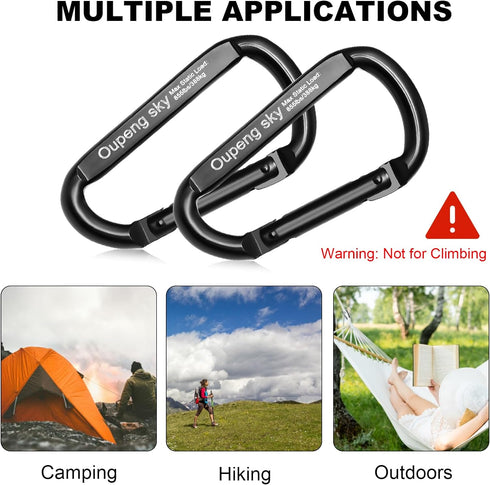 Heavy Duty Carabiner Clip, 855lbs, 3" Iron Caribeaners for Hammocks, Camping, Hiking, Keychains, Outdoors
