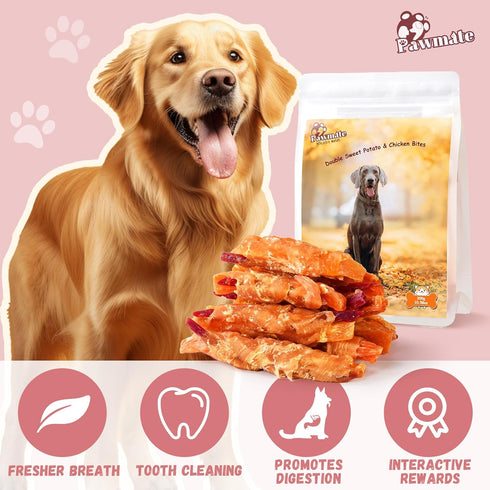 12-15 Counts Pawmate Dog Treats Double Sweet Potato & Chicken Wraps, Healthy Chicken Jerky Dog Chews High Protein Low