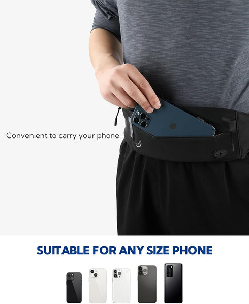 WATERFLY Running Belt Fanny Pack, Jogging Waist Pack for Men Women, Sport Exercise Fitness Phone Holder Belt