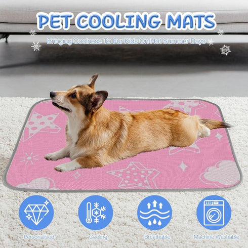 imiBBWQu Summer 27" 22" Dog Cooling Mat Floral Star Pink Pet Cooling Mat Replacement Cover Washable Cat Pad Dog Bed