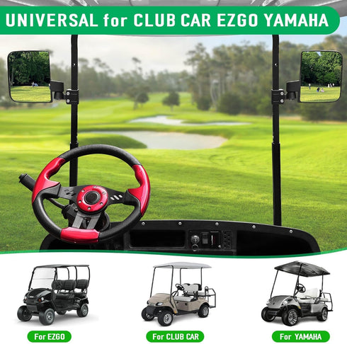 No Drilling Universal Golf Cart Side Mirrors, Fit EZGO, Club Car, Yamaha, ICON, Star, Zone - Large HD Folding Mirrors