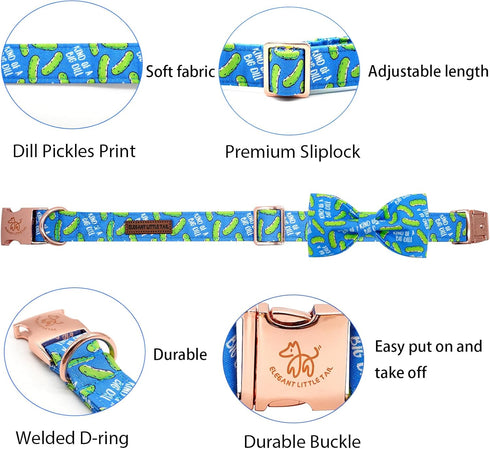 Elegant little tail Dog Collar, Dog Collar with Bow tie, Dill Pickles Print Dog Collar Pet Collar Boy Cute Bowtie Collar Dog for X-Large Dogs