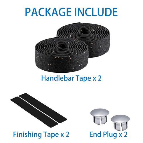 LSSH Cork Bike Handlebar Tape, Cycling Handle Wraps, EVA Road Bike Handlebar Tape – 2 Rolls (Black)