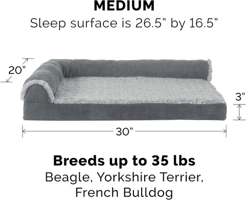Furhaven Orthopedic Dog Bed for Medium/Small Dogs, L Shaped Chaise with Removable Bolsters - Stone Gray, Medium