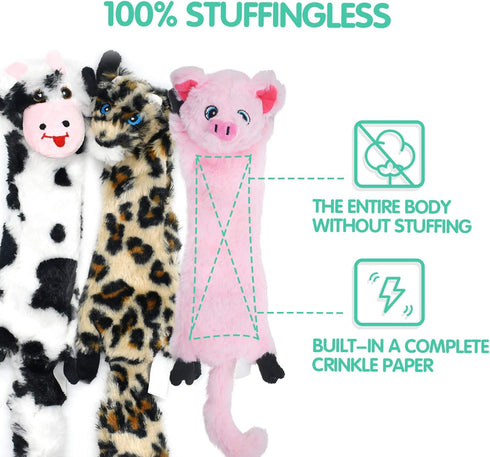 SHARLOVY Dog Squeaky Toys, 3 Pack No Stuffing Crinkle Plush Toys for Small Breeds and Puppies