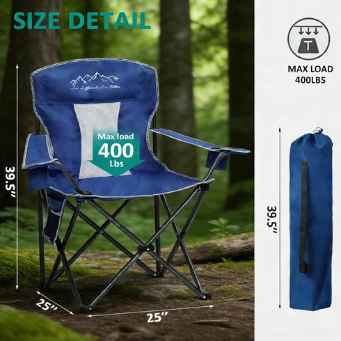 Folding Camping Chair Mesh Back Portable Breathable Outdoor Chairs with Carry Bag & Cup Holder for Camping, Beach