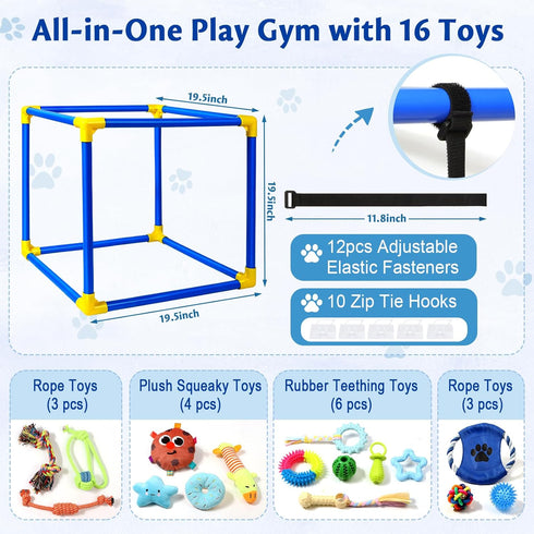 VYNALTIX 16 12 Toys+4 Puppy Play Gym with Toys, Removable Dog Enrichment Playground, Interactive Indoor Training