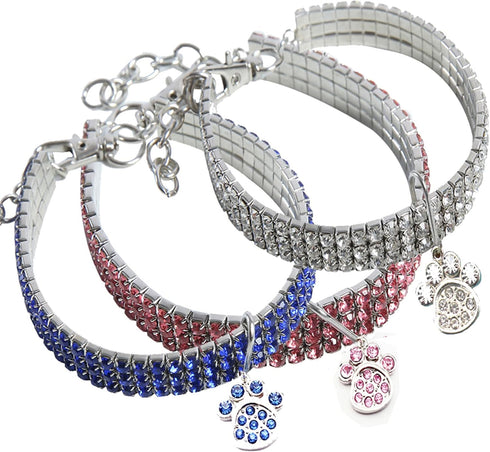 Adjustable Rhinestone Pet Collar, Sparkling 3 Rows Crystal Diamond Dog Collars for Small Medium Large Pets, C-Pink, L