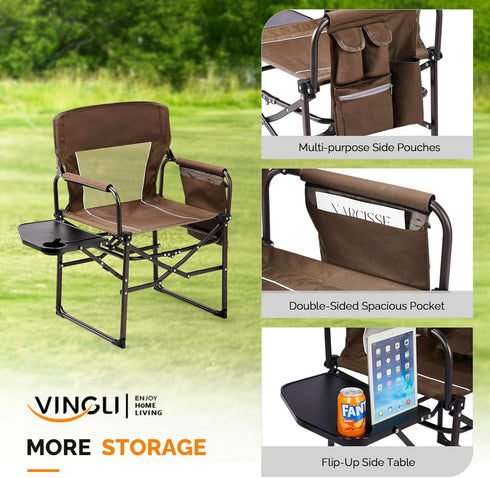 VINGLI Camping Chairs, Directors Chair, Camping Chair with Side Table & Carry BagHeavy Duty Camping Chairs for Adults