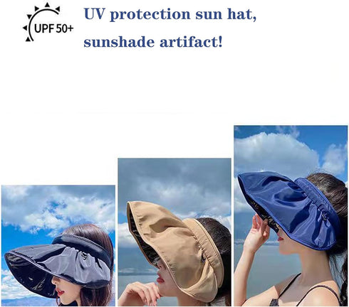 Korean Women's UPF50+ Solar Sun Hat - Ultraviolet Sunscreen Beach Hat with Covered Face