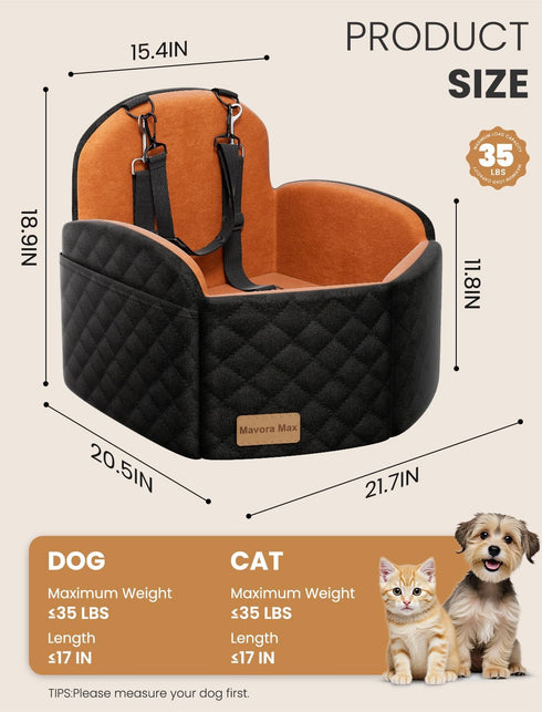 Mavora Max 35 lbs Dog Car Seat for Small/Medium Dogs, Elevated Dog Booster Seat Memory Foam Puppy Car Seat