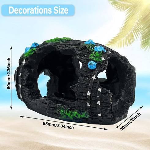 1pcs Aquarium Decorations, Resin Broken Barrel Fish Tank Ornament for Fish Cave Hide Hut (Black)