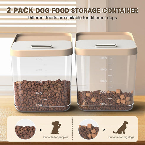 2 Pack 11LB 2 Dog Food Storage Container, Pet Food Storage Containers for Dog Cat Bird, Holds Each, Clear BPA-Free Bin