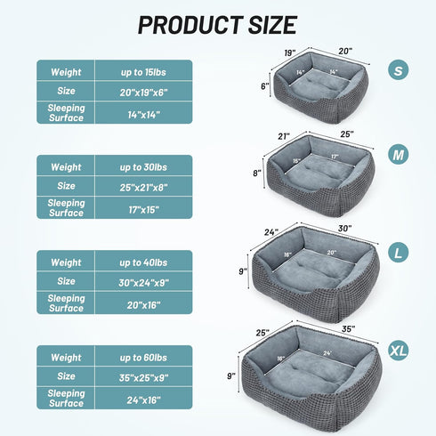 MIXJOY Rectangle Dog Bed for Large Medium Small Dogs, Washable Orthopedic Sofa Bed, Anti-Slip Bottom, Grey (35")