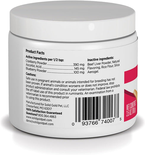 Solid Gold Cat & Dog UTI Vitamins - Powdered Cranberry Supplement for Urinary Tract Support