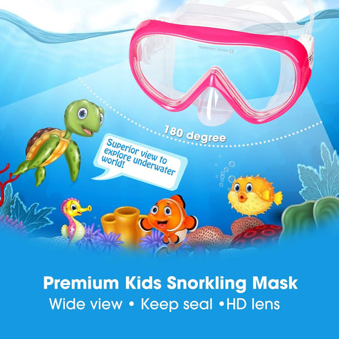 Kids Snorkel Swim Mask, Child Diving Mask with Anti-Fog Goggles and Nose Cover for Snorkeling