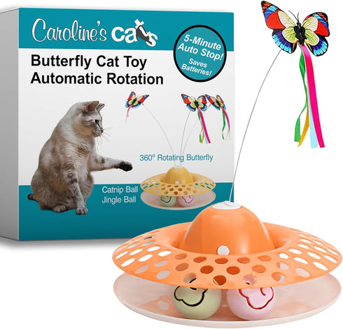 Caroline's Cats Automatic Butterfly Cat Toy Interactive 2 in 1 with Auto