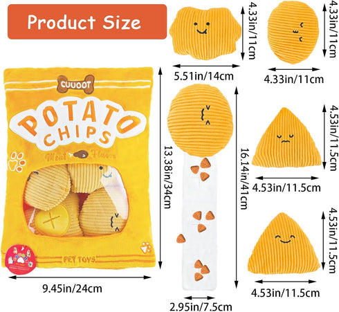 Treat Dispensing Dog Toys, Crinkle Squeaky Interactive Dog Toys, Enrichment Treat Puzzle Dog Toys for Medium, and Large Dogs (Potato chips)