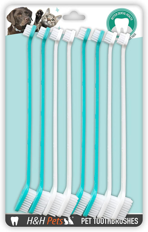 H&H Pets Dog Toothbrush Dual Headed Design for Small & Large Dogs, Available in 4 or 8 Counts Pack