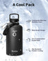 Trebo 64oz Half Gallon Water Bottle - Insulated Double Wall Stainless Steel Sports Flask with Paracord Handle, Black