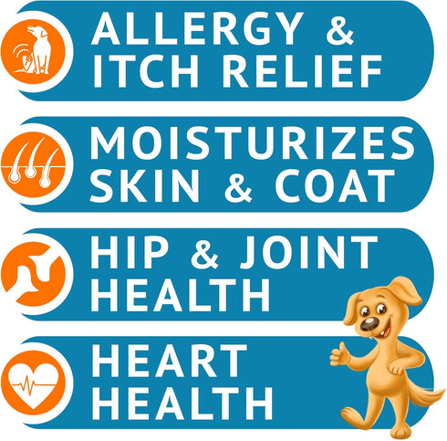 Omega 3 Fish Oil for Dogs, 360 Ct, Skin & Coat Chews, Allergy Support, Salmon Oil for Joint Health