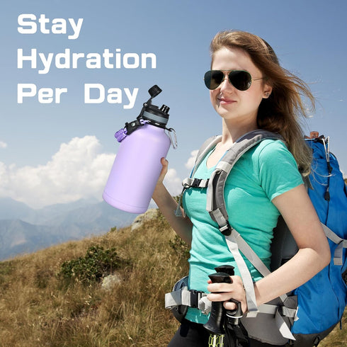 Insulated Water Bottle 64 oz, Half Gallon Cold Jug, BPA Free Stainless Steel with Straw/Chug 2-in-1 Lid