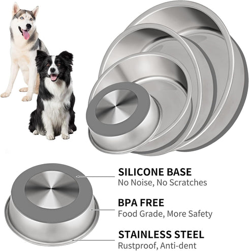 Taglory 8 Cup Stainless Steel Dog Bowls Set of 2, Anti-Slip Silicone Base, Rust Resistant, Gray