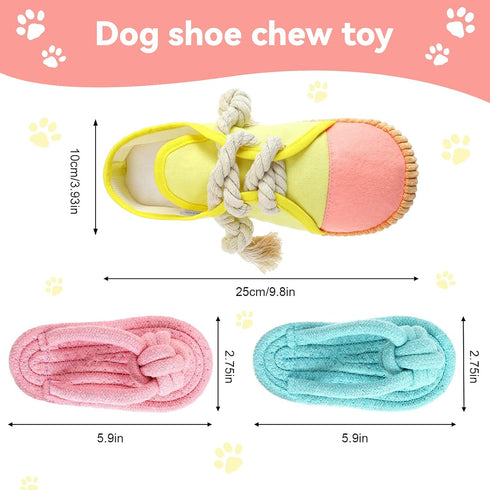 Zhanmai 4 Pieces Dog Shoe Chew Toys - Mini Sneakers Squeaky Chews for Dogs (Yellow, Blue, Pink, Light Green)