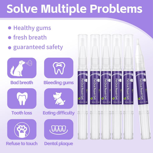 Uelkr 6Pcs Pet Oral Repair Gel for Dog, Pet Teeth Care Gel Cleaner Tooth and Fresher Breath, New Pet Oral Restoration