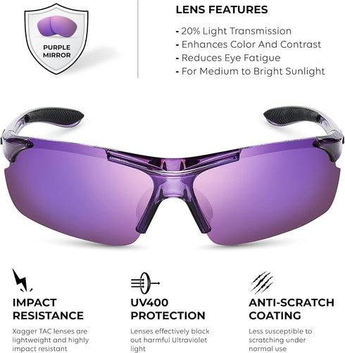 Xagger Polarized Wrap Around Sport Sunglasses for Men Women, UV400 Baseball Softball Glasses