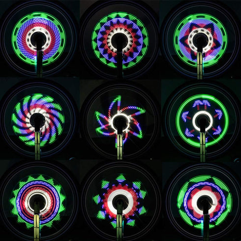 LED Bike Wheel Lights with 30x RGBW Patterns, Batteries Included, IPX5 Waterproof Safety Tire Lights