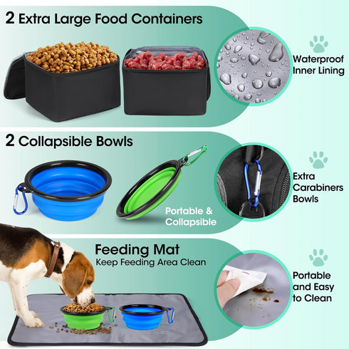IGOLUMON Large Dog Travel Bag Set, Multi-Pockets Tote Organizer with 2 Food Containers and Bowls