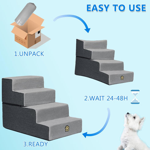 OYLZ 4 18" Dog Stairs Pets Steps Gray Pet Ladder for Sofa Couch and Bed Made of High Density Sponge Stairs