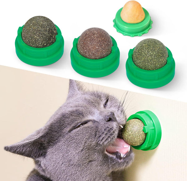 Potaroma Catnip Toys Balls, 4 Pcs Extra Cat Energy Ball, Edible Kitten Silvervine Toys for Healthy Teeth