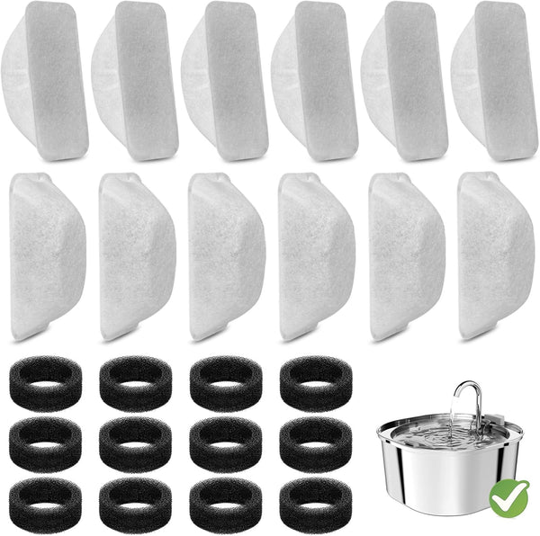 ROCK BEARD 24 Pcs Cat Water Fountain Filters Replacement for 108oz/3.2L & 84oz/2.5L Pet