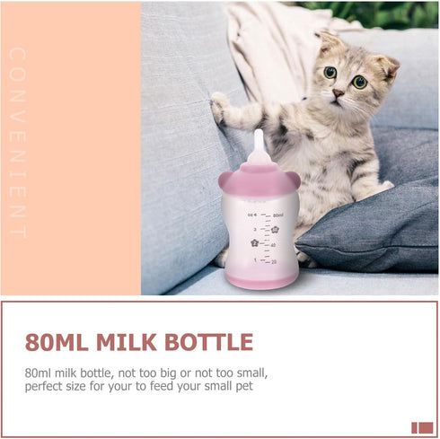 Set 2.7Oz POPETPOP Pet Nursing Bottle with Measurement Scale Soft Silicone Nipples and Cleaning Brush for Puppy Kitten