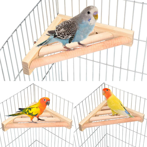 Wettarn 3 Pcs Bird Perch Platform Bird Corner Parrot Perch Corner Wooden