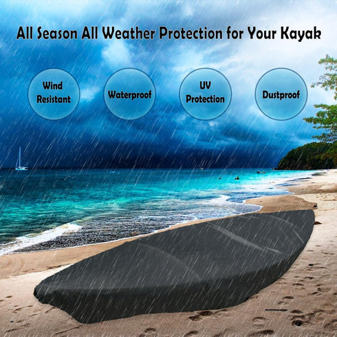 Kayak Cover, 420D Waterproof UV Protection Dustproof Covers for Canoe, Fishing Boat, Fit 10-15 FT (Black, M(10-11.6 FT))