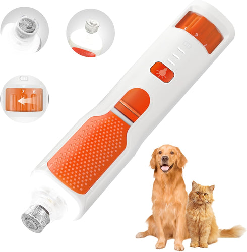 CATPICK 7-Speed Trimmer Dog & Cat Nail Grinder with Light - Ring LED Safe to Avoid Overcut, Quiet Low Vibration