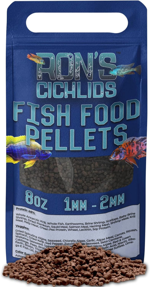 RON'S CICHLIDS African Cichlid Fish Food, Premium Tropical Pellets with Protein, Veggies & Fruits for Healthier Fish