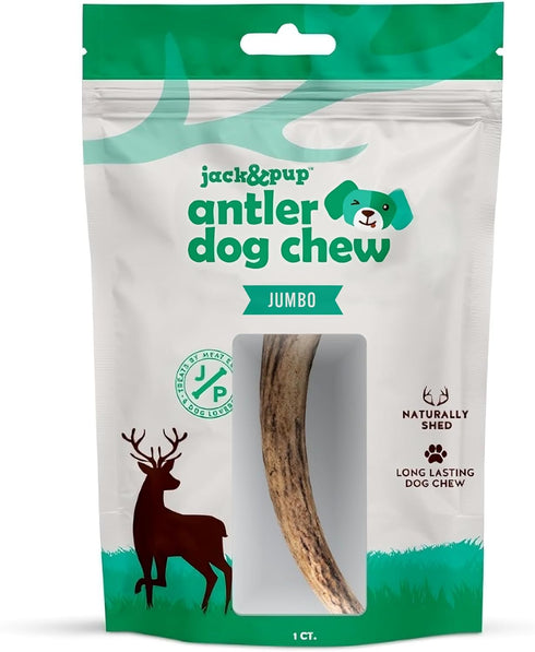 Jack&Pup Whole Elk Antlers for Dogs Large | Naturally Shed Rawhide Free Chews for Aggressive Chewers (1 Jumbo Antler)