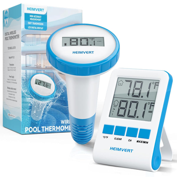 HEIMVERT Wireless Digital Pool Thermometer Floating, Easy-to-Read Display, IPX8 Waterproof Indoor/Outdoor Sensor for