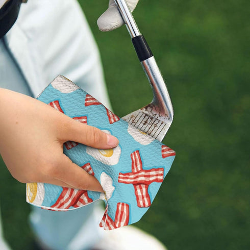 Zhbvncp 16x24 Inch Eggs Bacon Microfiber Golf Towel with Carabiner Clip, Absorbent Waffle Weave Towel for Golf Bags