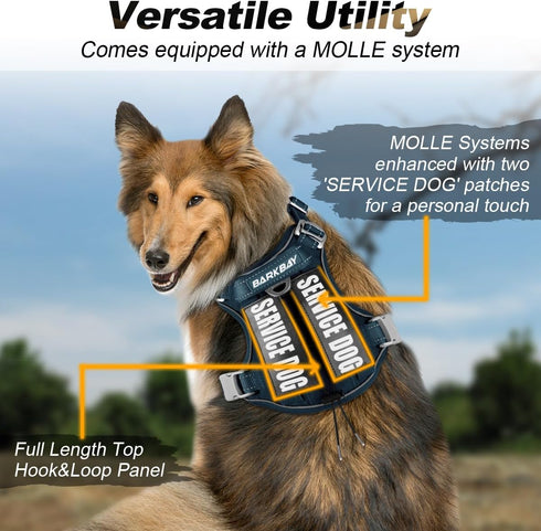 BARKBAY Service Dog Vest | Tactical Dog Harness for Medium Large Dogs | No Pull, Adjustable, Reflective, Legion Blue, L