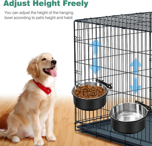 2 Pack No Spill Dog Crate Water Bowls, Hanging Stainless Steel Bowls for Pet Cage Accessories