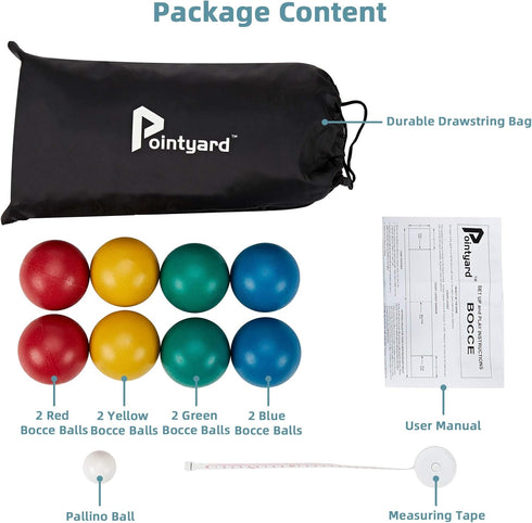 84mm Set, Set 8 1 Pointyard Bocce Ball Outdoor Games for Adults and Family, Backyard Ball with PE Bocce Balls & Pallino