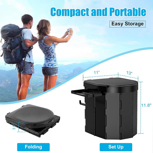 Portable Camping Toilet with PU Cushion, Folding Toilet for Adults with Phone Shelf and Toilet Paper Holder, Camping