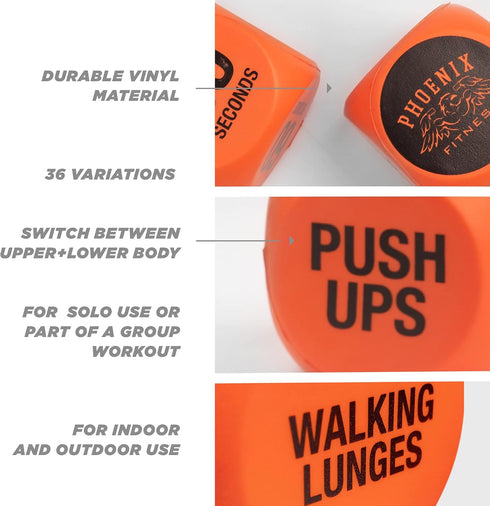 Phoenix Fitness Exercise Dice - Workout Dice Game for Cardio, HIIT Training and Exercise Classes - Training Includes