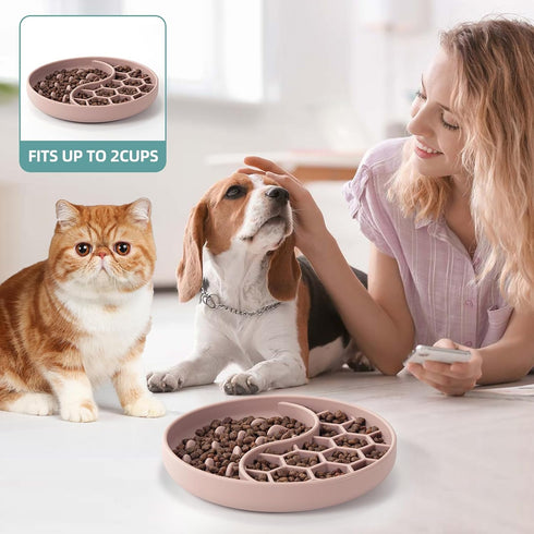 Silicone Slow Feeder Dog Bowls with Suction Cups, Non-Slip Pet Food Bowls for Small Medium Breeds, Pink